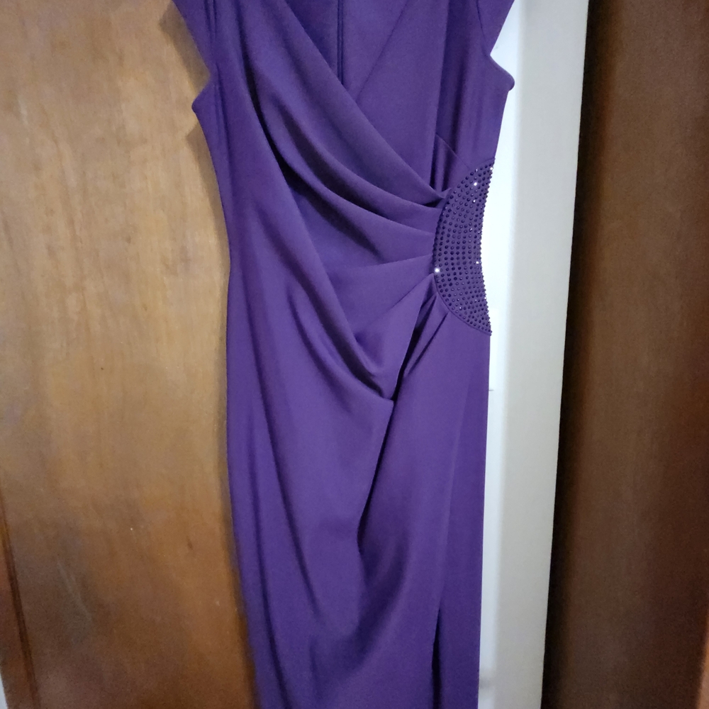 Alex Evenings Purple Draped Rhinestone-Accent Maxi Dress
